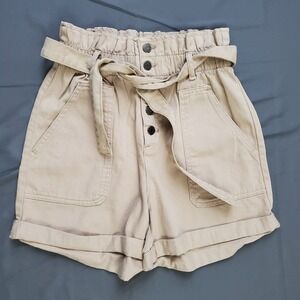 Banana Republic Womens XS Khaki Cotton Paperbag Waist Button Fly Utility Shorts